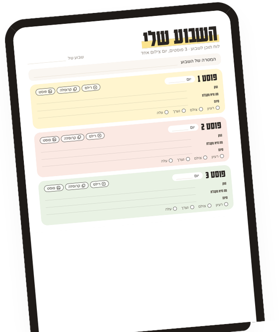 לוח התוכן לשבוע על אייפד: שלושה פוסטים, לכל אחד יום, הוק, מה היא מקבלת וסיום